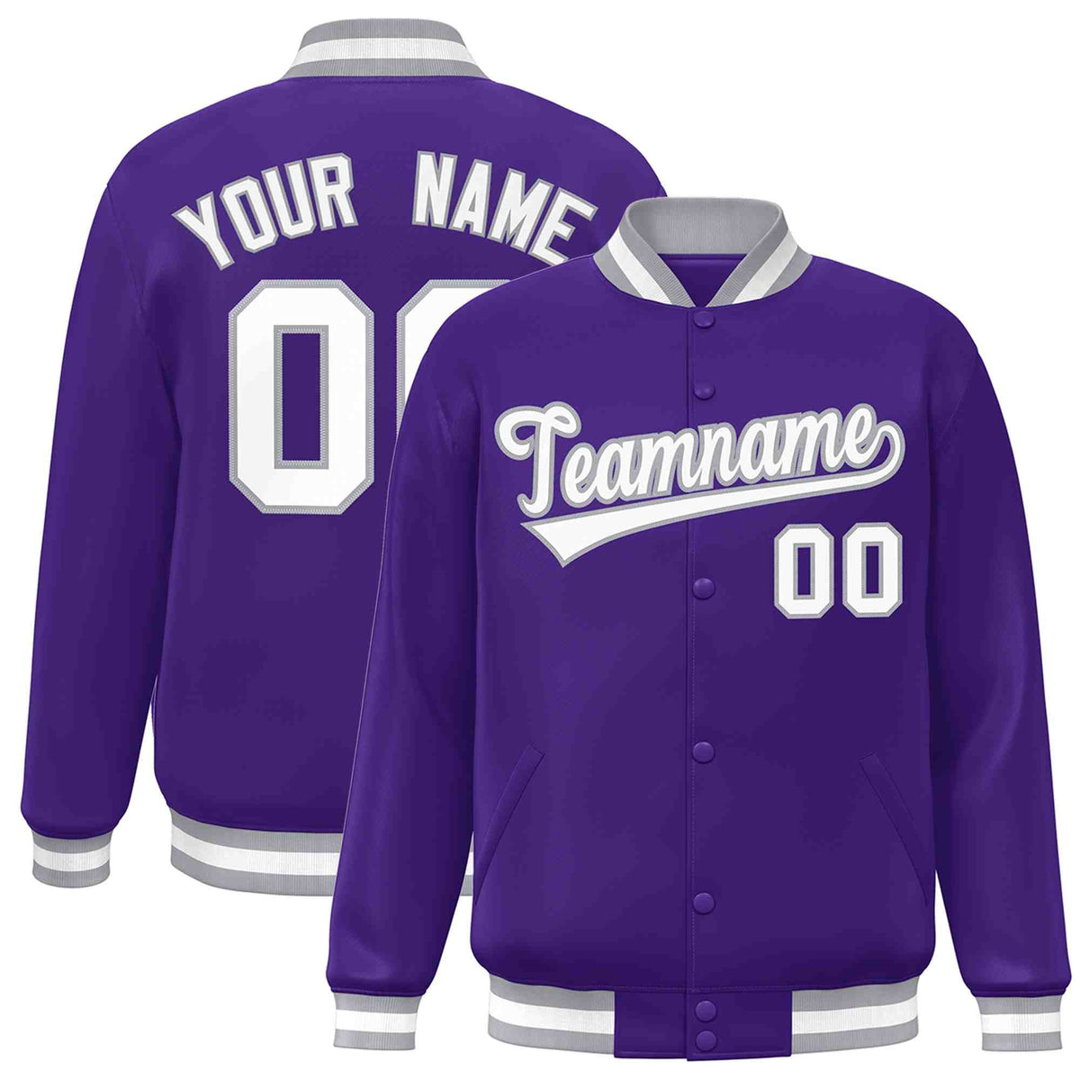 Custom Purple White-Gray Classic Style Varsity Full-Snap Letterman Jacket | KXKSHOP