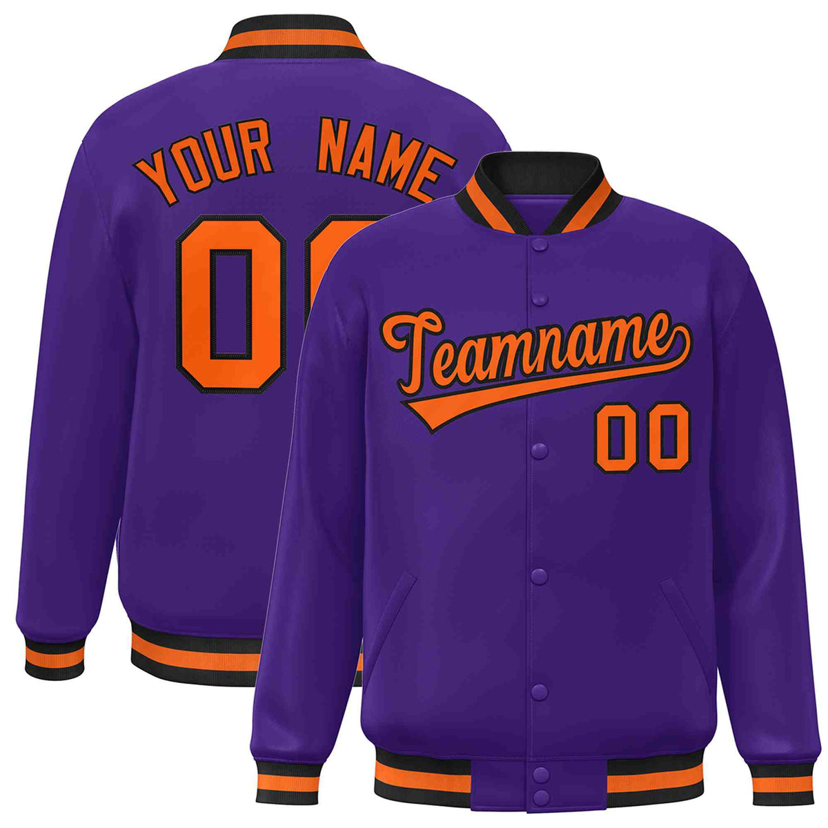 Custom Purple Orange-Black Classic Style Varsity Full-Snap Letterman Jacket | KXKSHOP