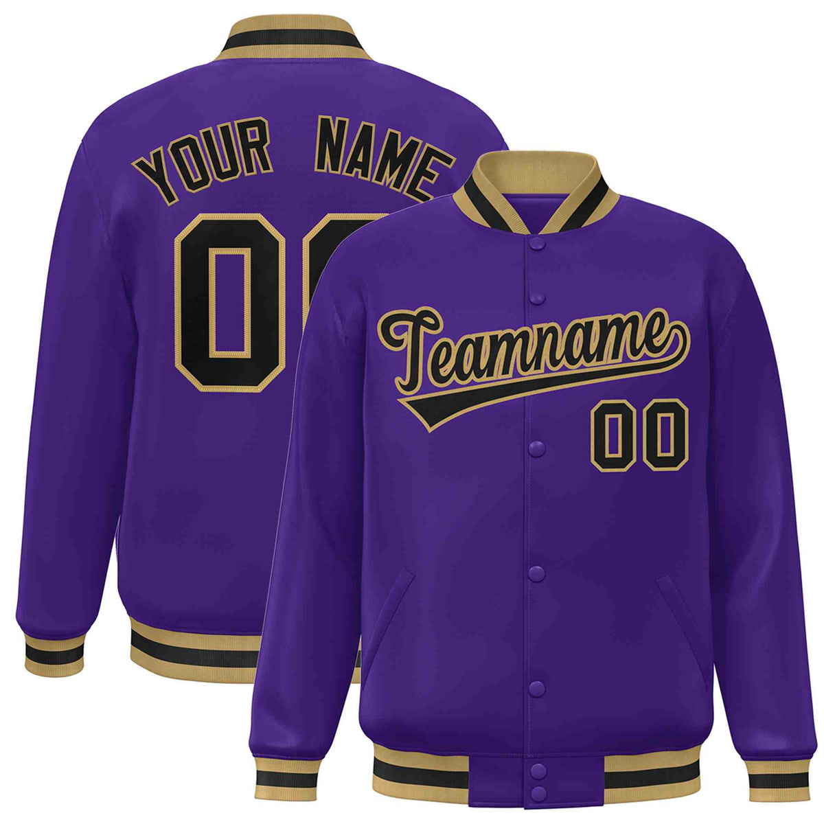 Custom Purple Black-Old Gold Classic Style Varsity Full-Snap Letterman Jacket | KXKSHOP