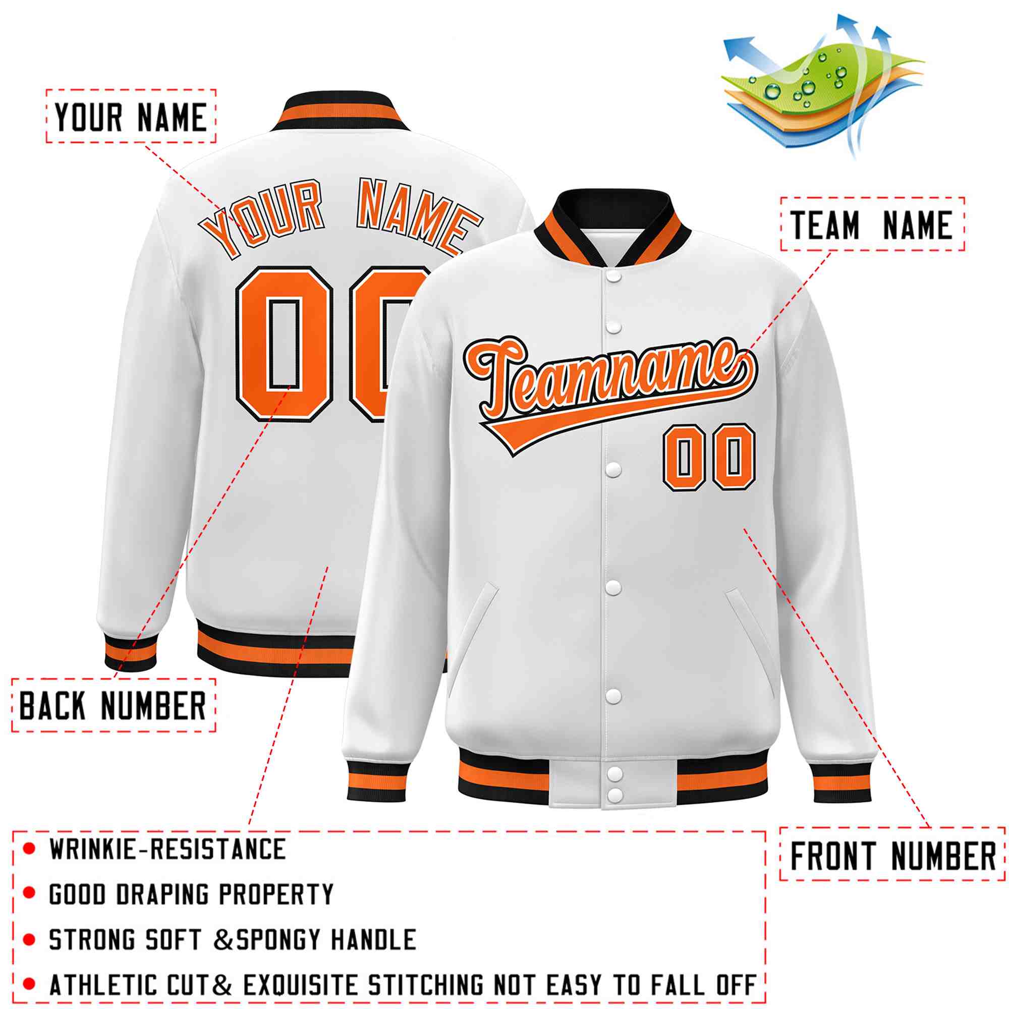 Custom White Black-Gray Classic Style Varsity Full-Snap Letterman Jacket | KXKSHOP