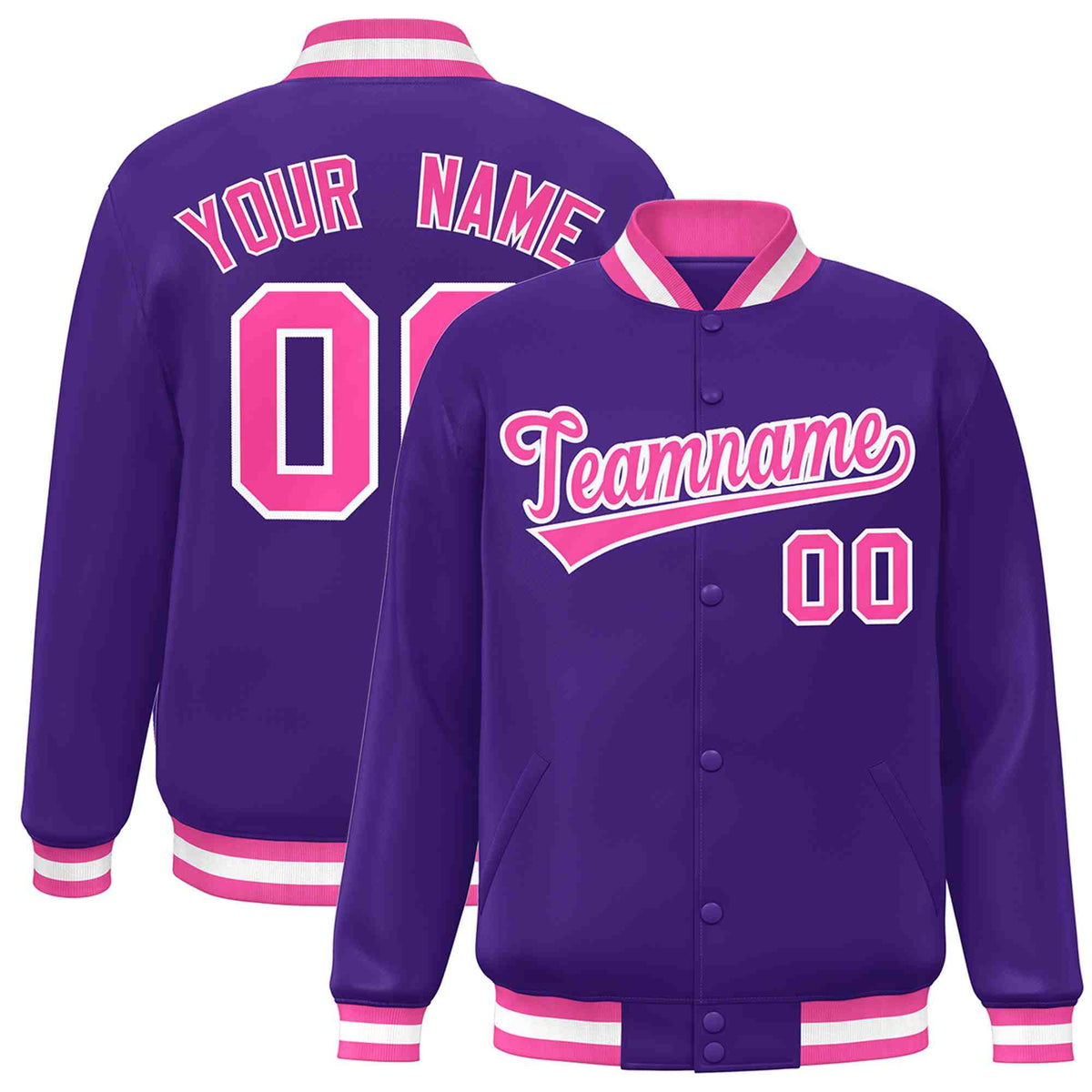 Custom Purple Pink-White Classic Style Varsity Full-Snap Letterman Jacket | KXKSHOP