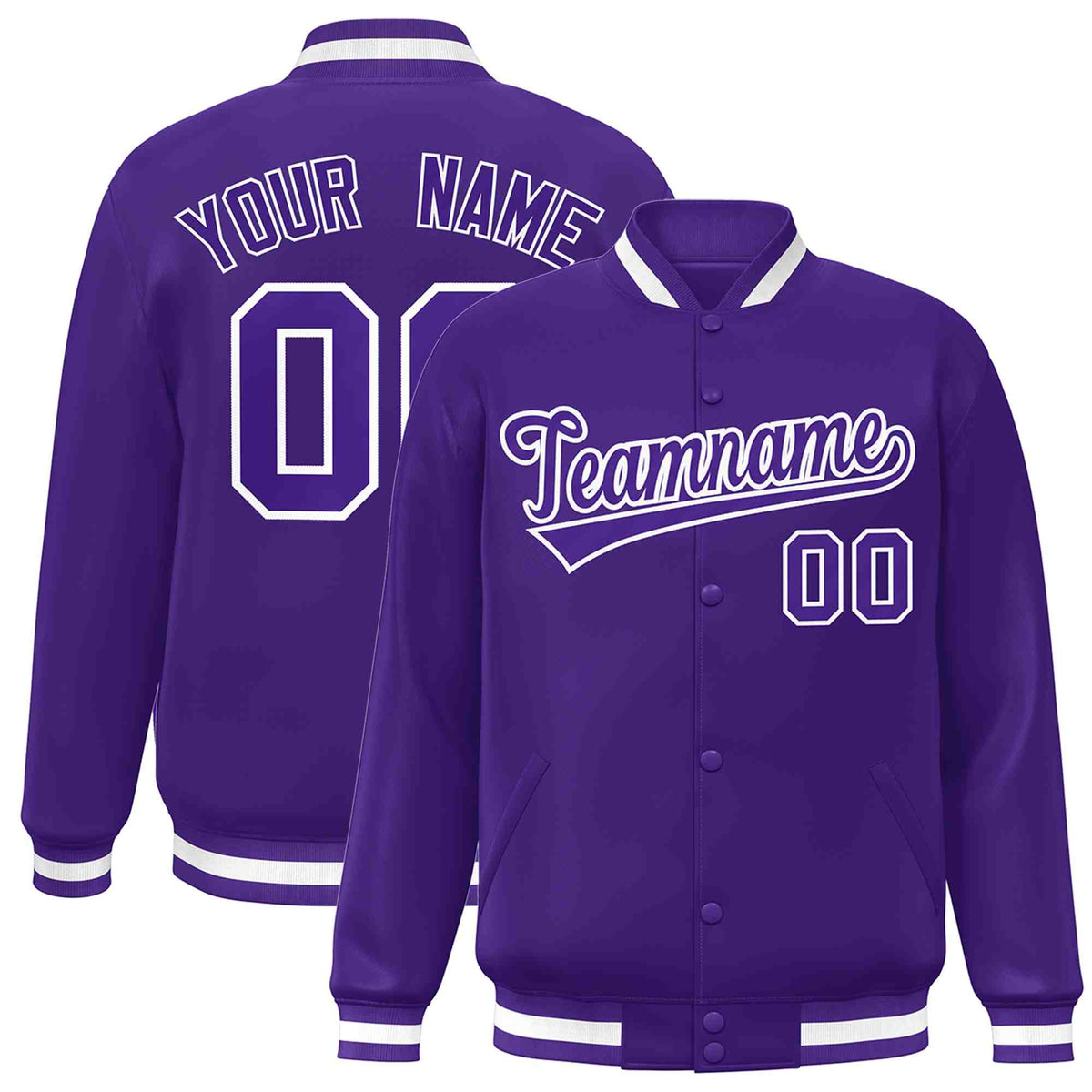 Custom Purple Purple-White Classic Style Varsity Full-Snap Letterman Jacket | KXKSHOP