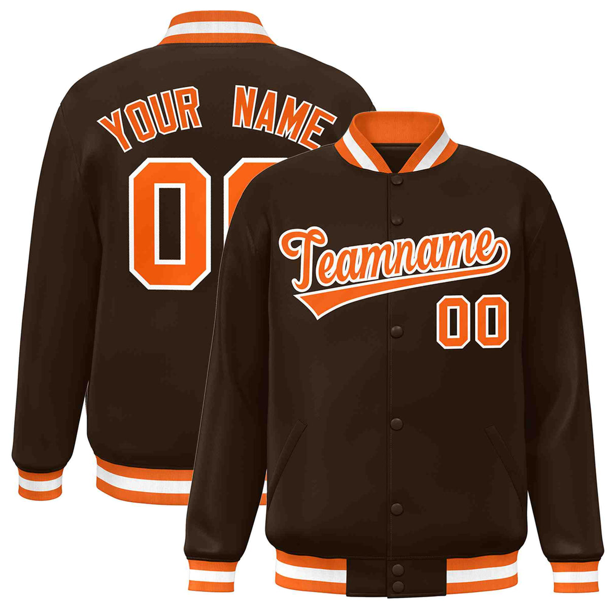 Custom Brown Orange-White Classic Style Varsity Full-Snap Letterman Jacket | KXKSHOP