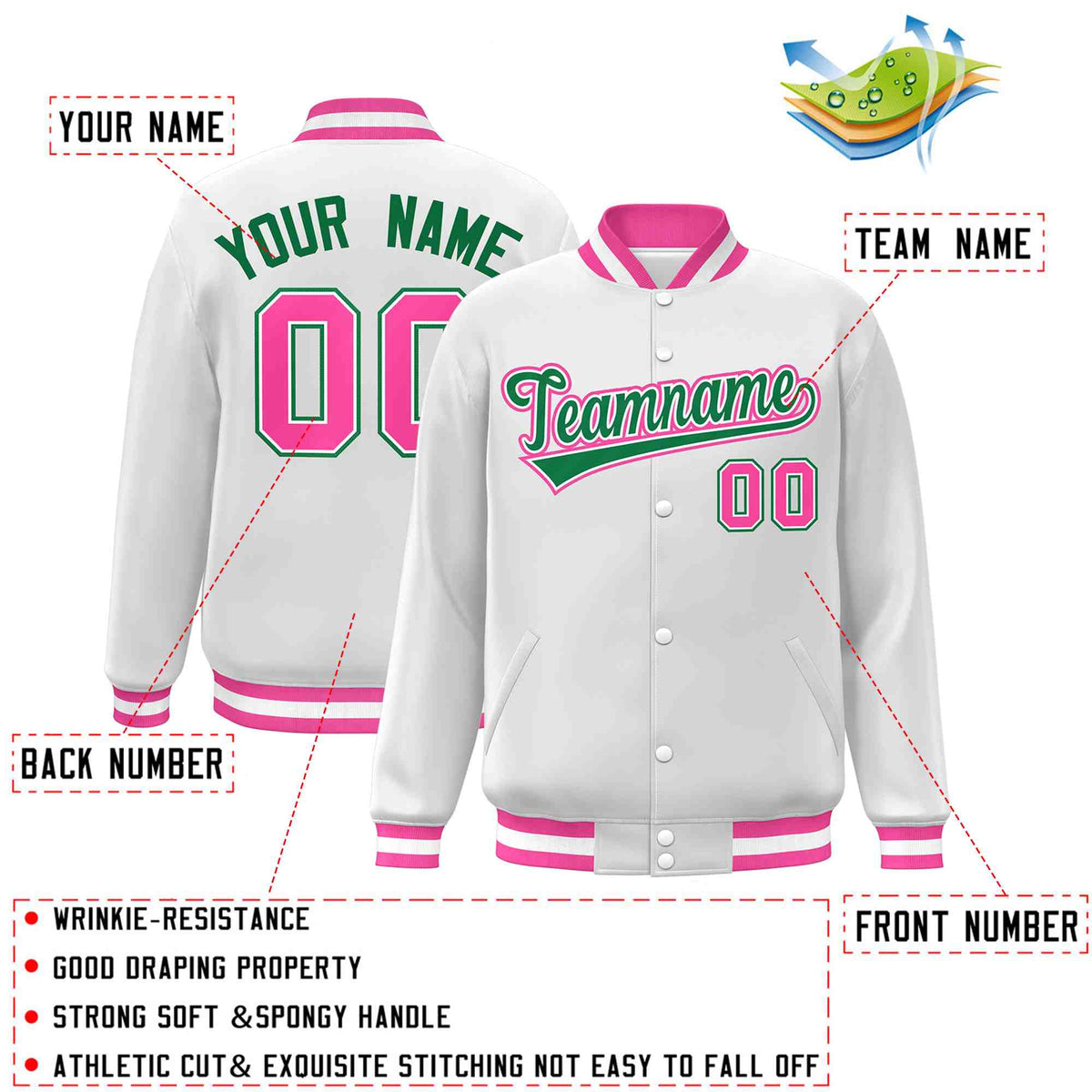 Custom White Black-Gray Classic Style Varsity Full-Snap Letterman Jacket | KXKSHOP