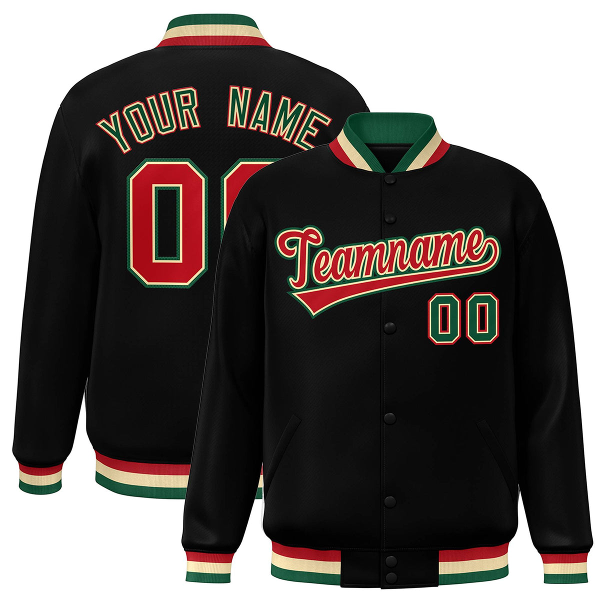 Custom Black Red-Khaki Classic Style Varsity Full-Snap Letterman Jacket | KXKSHOP
