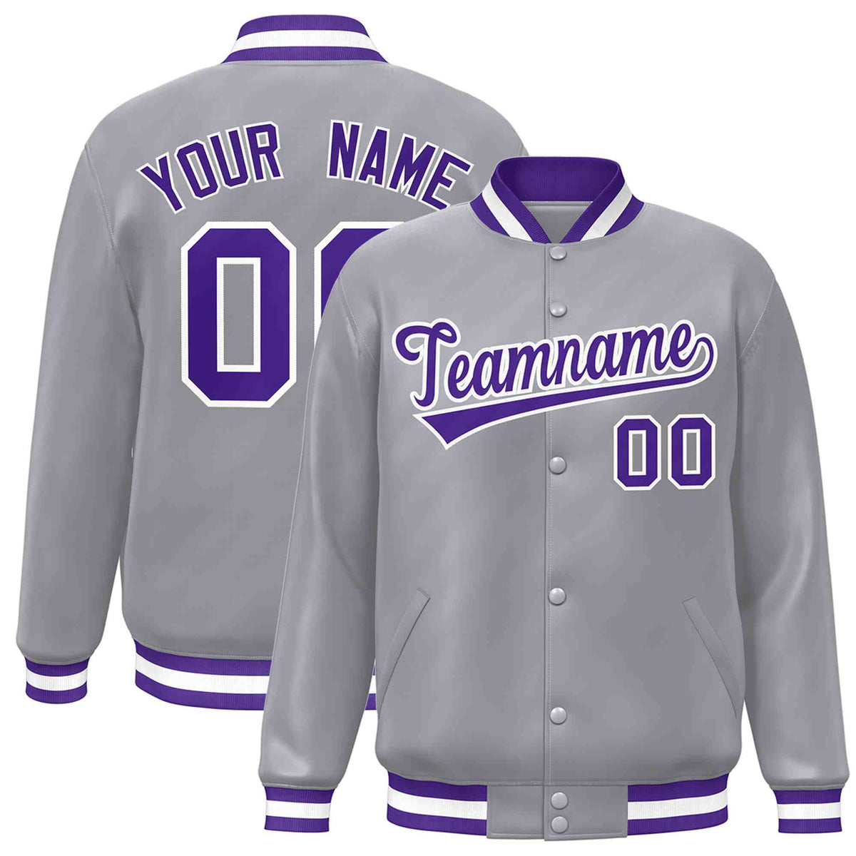 Custom Gray Purple-White Classic Style Varsity Full-Snap Letterman Jacket | KXKSHOP