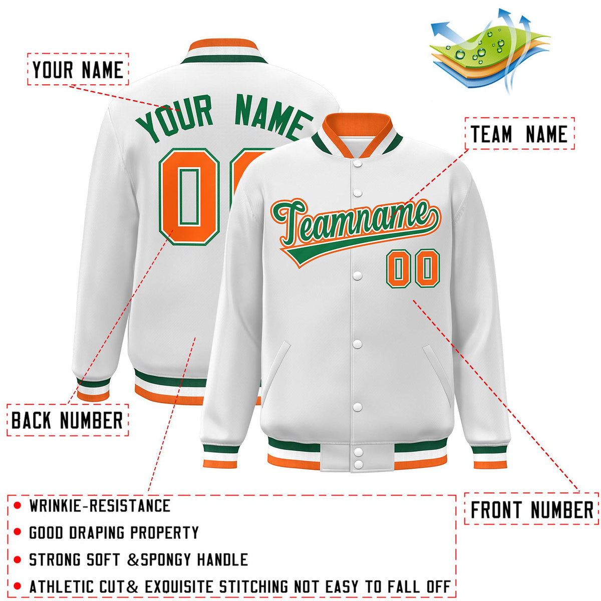 Custom White Black-Gray Classic Style Varsity Full-Snap Letterman Jacket | KXKSHOP