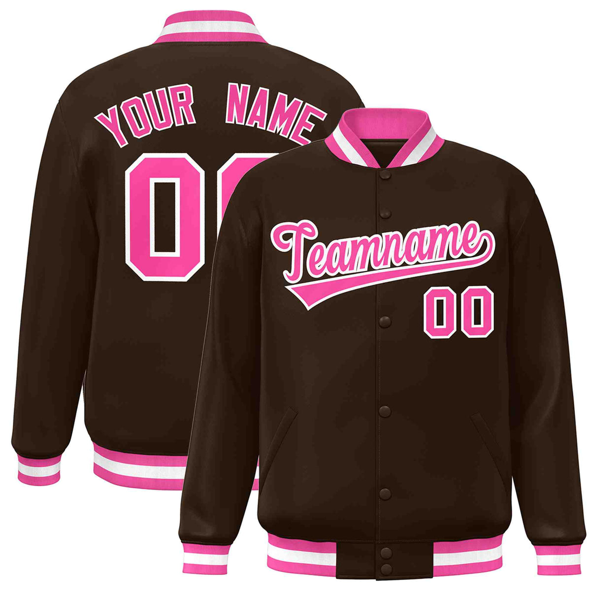 Custom Brown Pink-White Classic Style Varsity Full-Snap Letterman Jacket | KXKSHOP