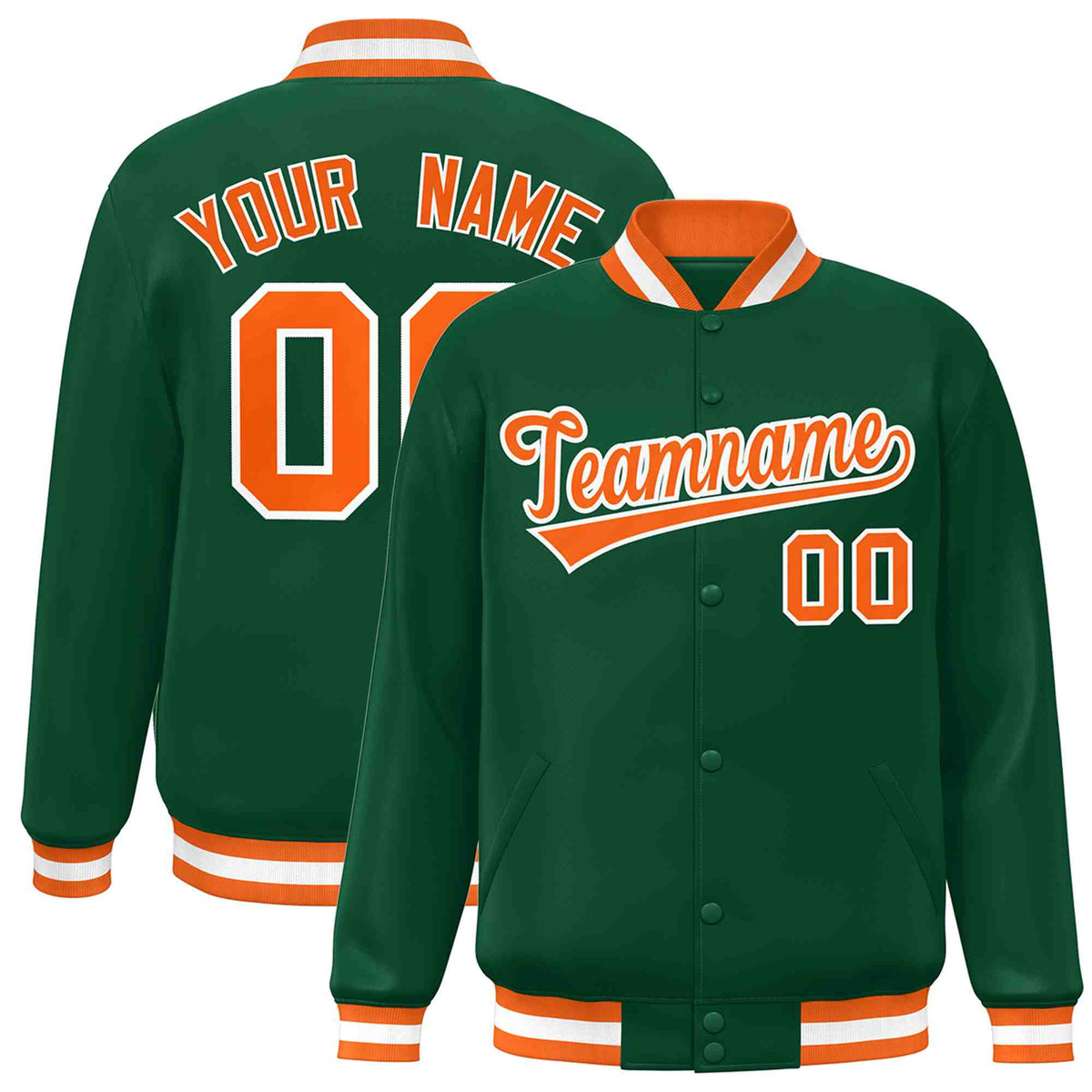 Custom Green Orange-White Classic Style Varsity Full-Snap Letterman Jacket | KXKSHOP