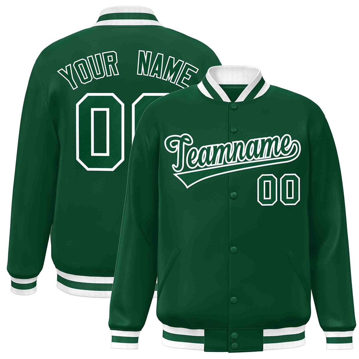 Custom Green Green-White Classic Style Varsity Full-Snap Letterman Jacket | KXKSHOP