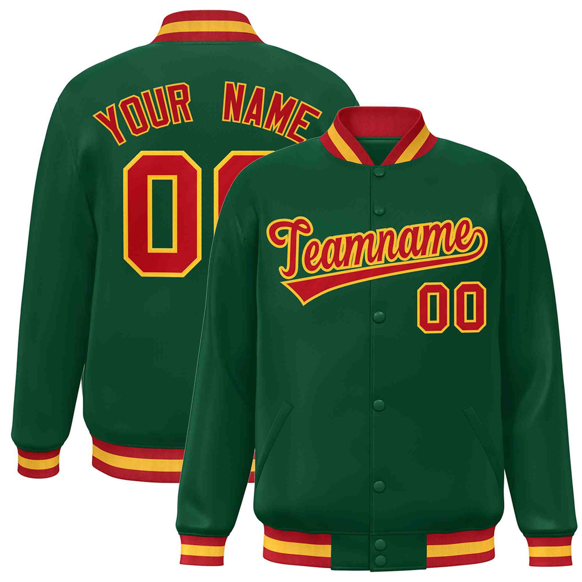 Custom Green Red-Gold Classic Style Varsity Full-Snap Letterman Jacket | KXKSHOP