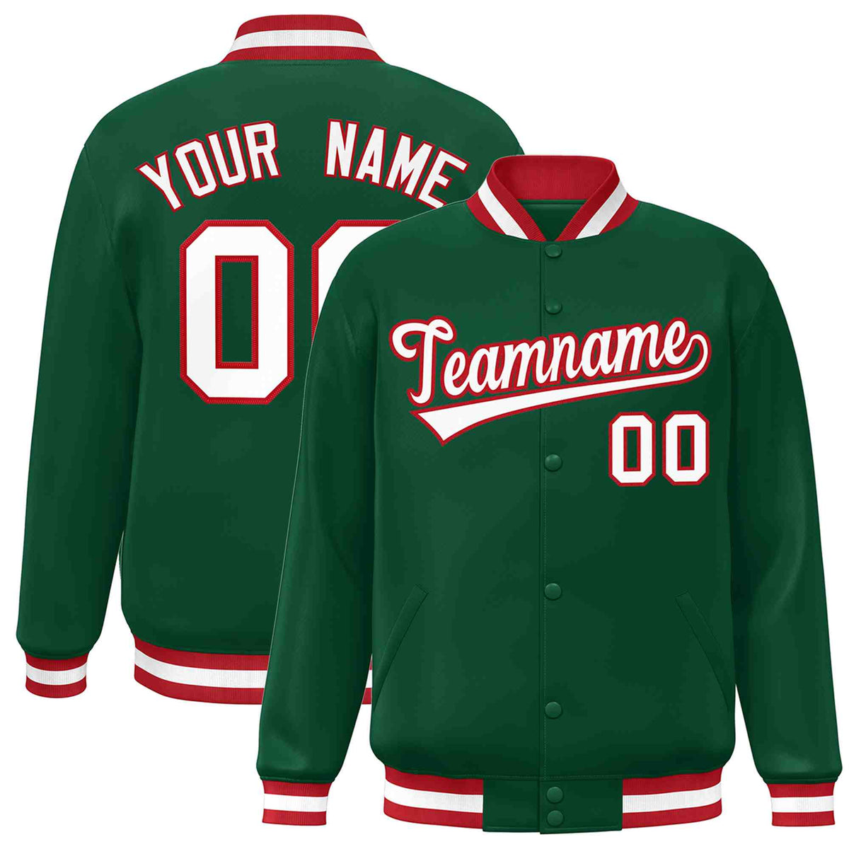 Custom Green White-Red Classic Style Varsity Full-Snap Letterman Jacket | KXKSHOP