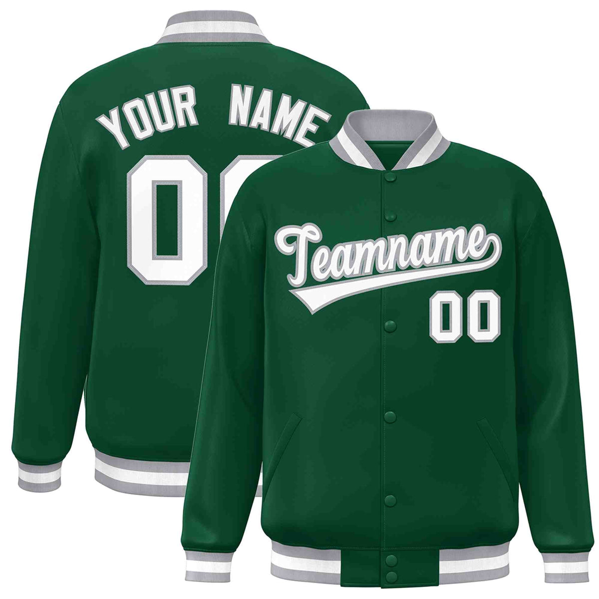 Custom Green White-Gray Classic Style Varsity Full-Snap Letterman Jacket | KXKSHOP