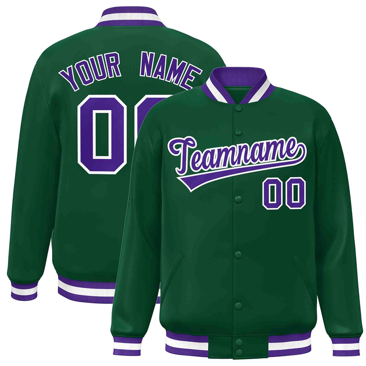 Custom Green Purple-White Classic Style Varsity Full-Snap Letterman Jacket | KXKSHOP