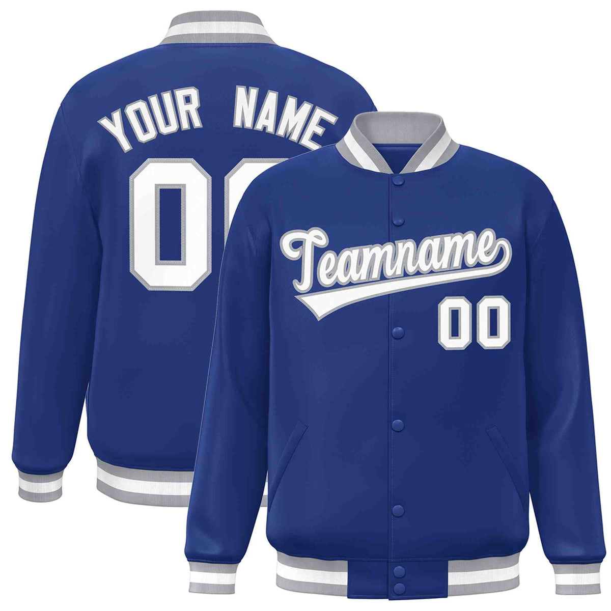 Custom Royal White-Gray Classic Style Varsity Full-Snap Letterman Jacket | KXKSHOP