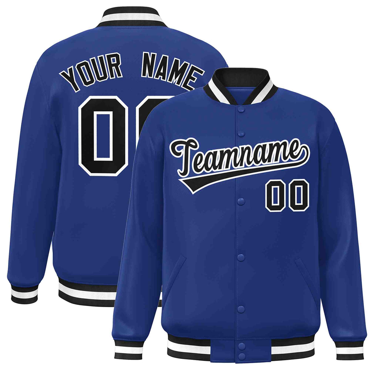 Custom Royal Black-White Classic Style Varsity Full-Snap Letterman Jacket | KXKSHOP