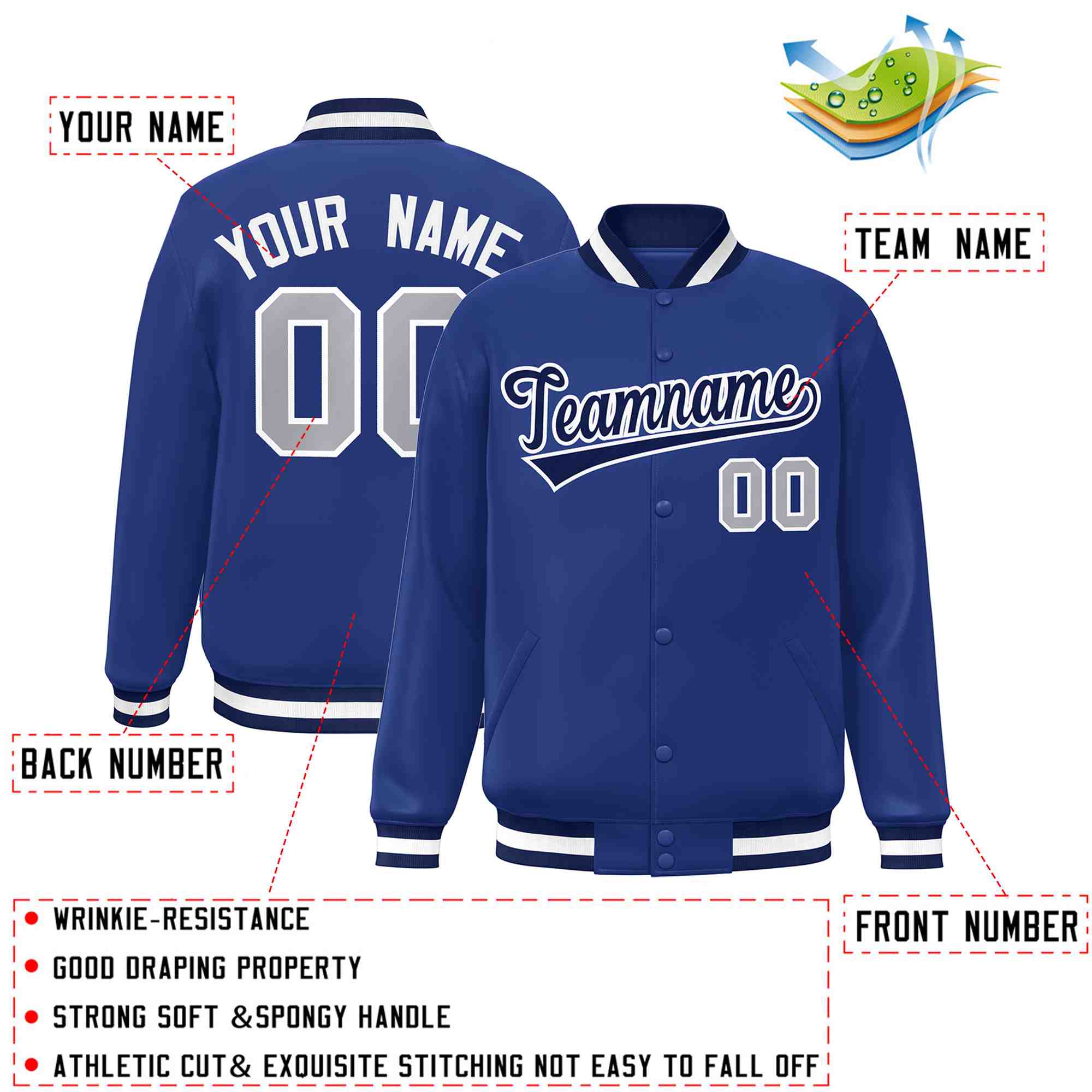 Custom White Black-Gray Classic Style Varsity Full-Snap Letterman Jacket | KXKSHOP