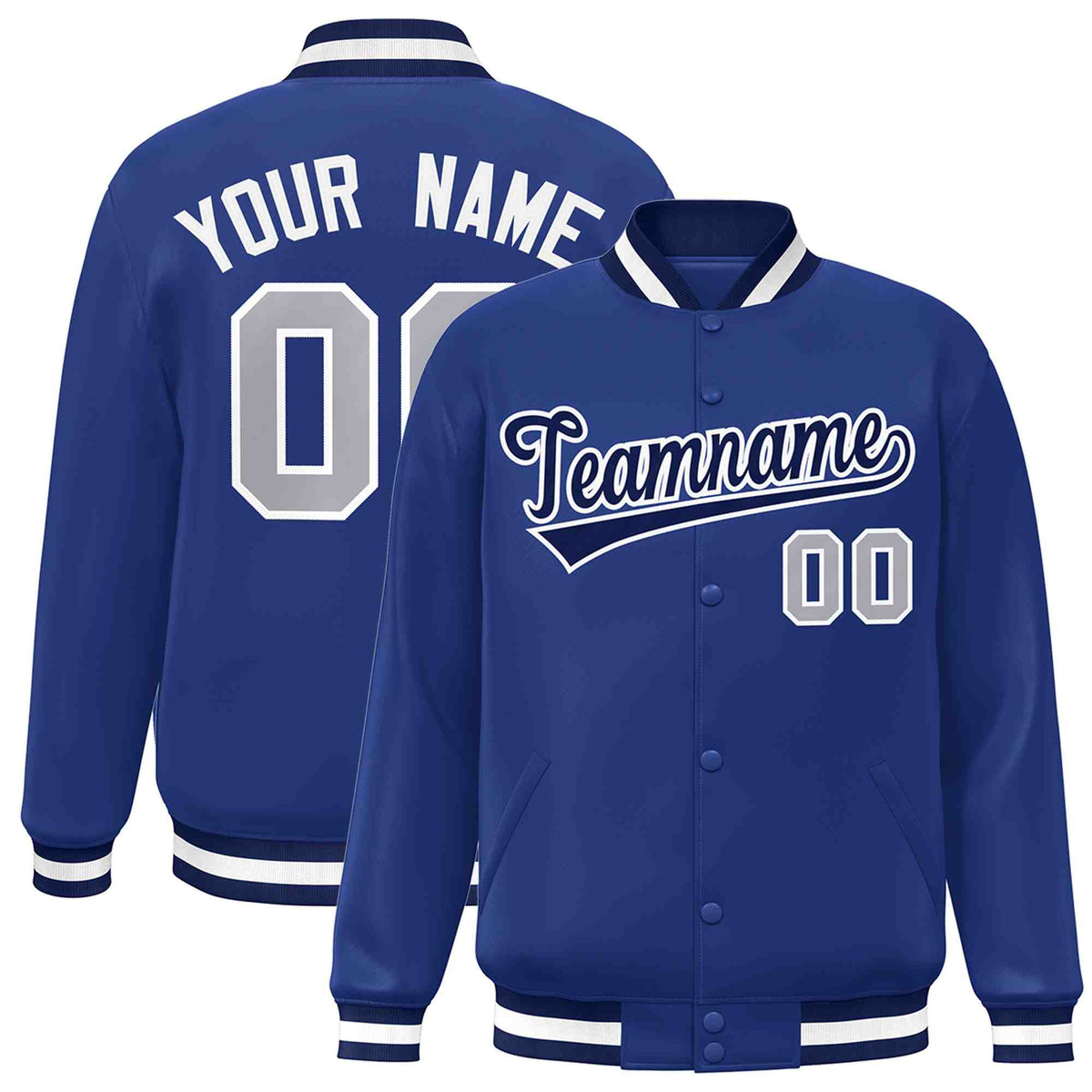 Custom Royal Navy-White Classic Style Varsity Full-Snap Letterman Jacket | KXKSHOP