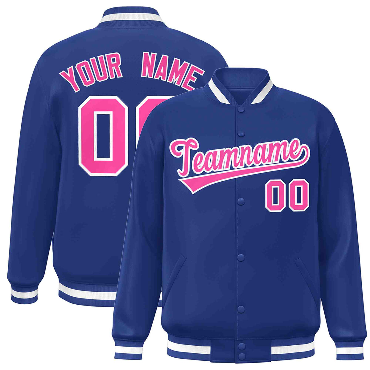 Custom Royal Pink-White Classic Style Varsity Full-Snap Letterman Jacket | KXKSHOP