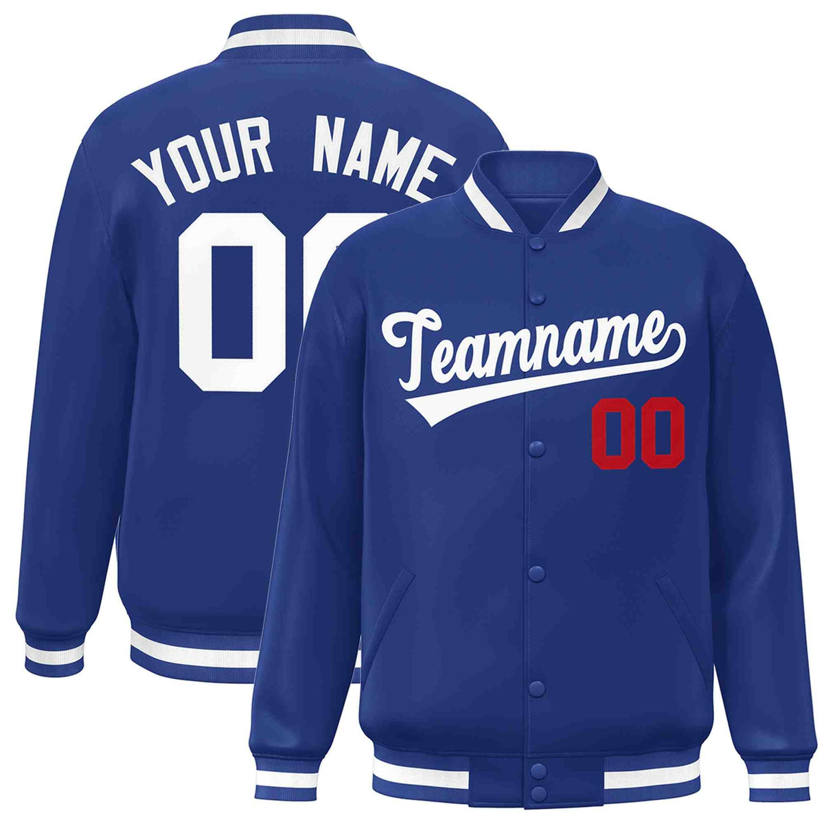 Custom Royal White Classic Style Varsity Full-Snap Letterman Jacket | KXKSHOP