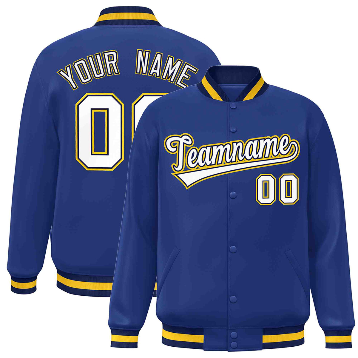 Custom Royal White-Navy Classic Style Varsity Full-Snap Letterman Jacket | KXKSHOP