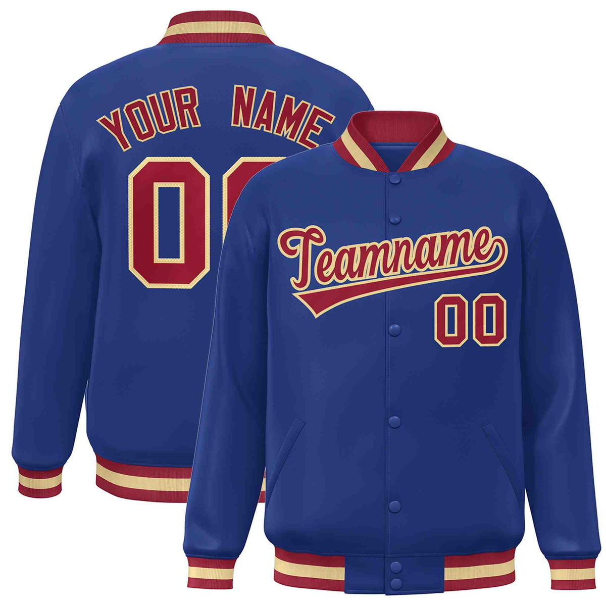 Custom Royal Crimson-Khaki Classic Style Varsity Full-Snap Letterman Jacket | KXKSHOP