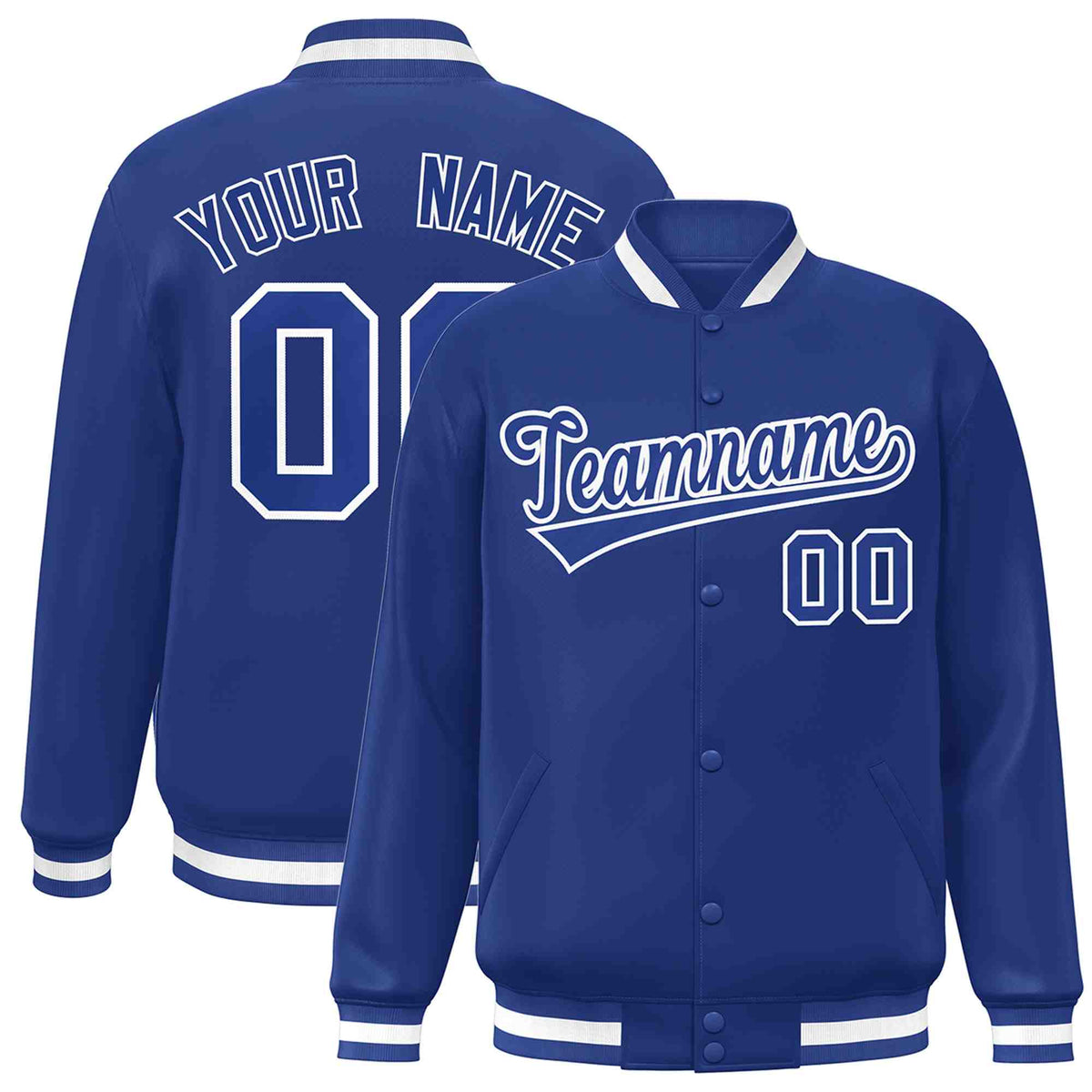Custom Royal Royal-White Classic Style Varsity Full-Snap Letterman Jacket | KXKSHOP