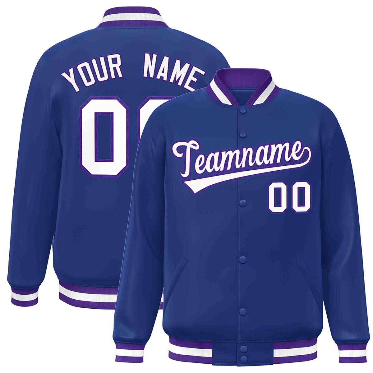 Custom Royal White-Purple Classic Style Varsity Full-Snap Letterman Jacket | KXKSHOP