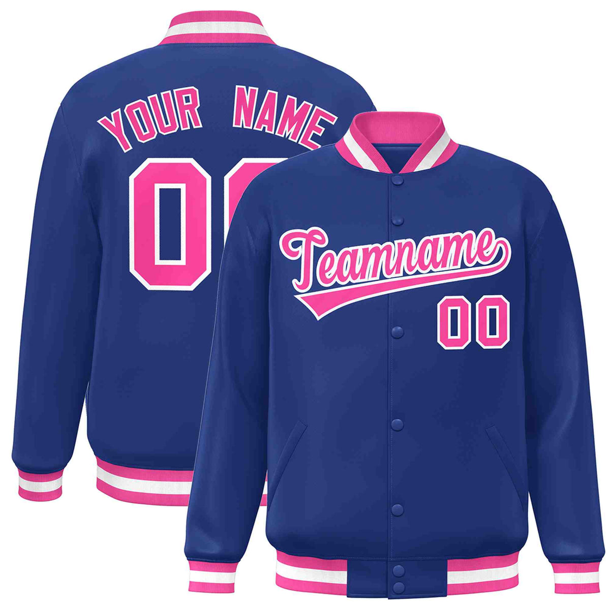 Custom Royal Pink-White Classic Style Varsity Full-Snap Letterman Jacket | KXKSHOP