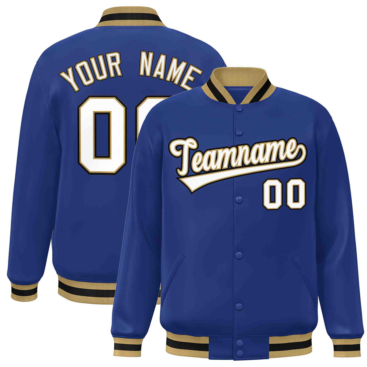 Custom Royal White-Old Gold Classic Style Varsity Full-Snap Letterman Jacket | KXKSHOP
