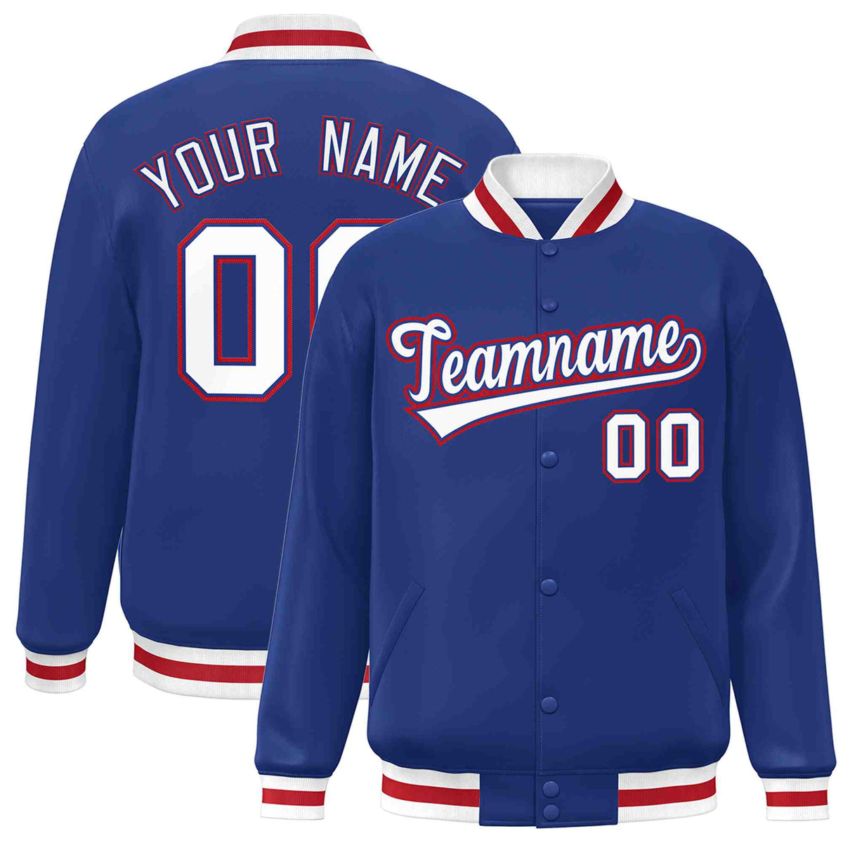Custom Royal White-Royal Classic Style Varsity Full-Snap Letterman Jacket | KXKSHOP
