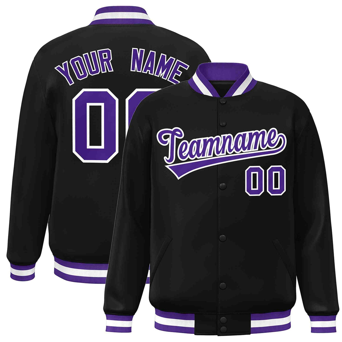 Custom Black Purple-White Classic Style Varsity Full-Snap Letterman Jacket | KXKSHOP