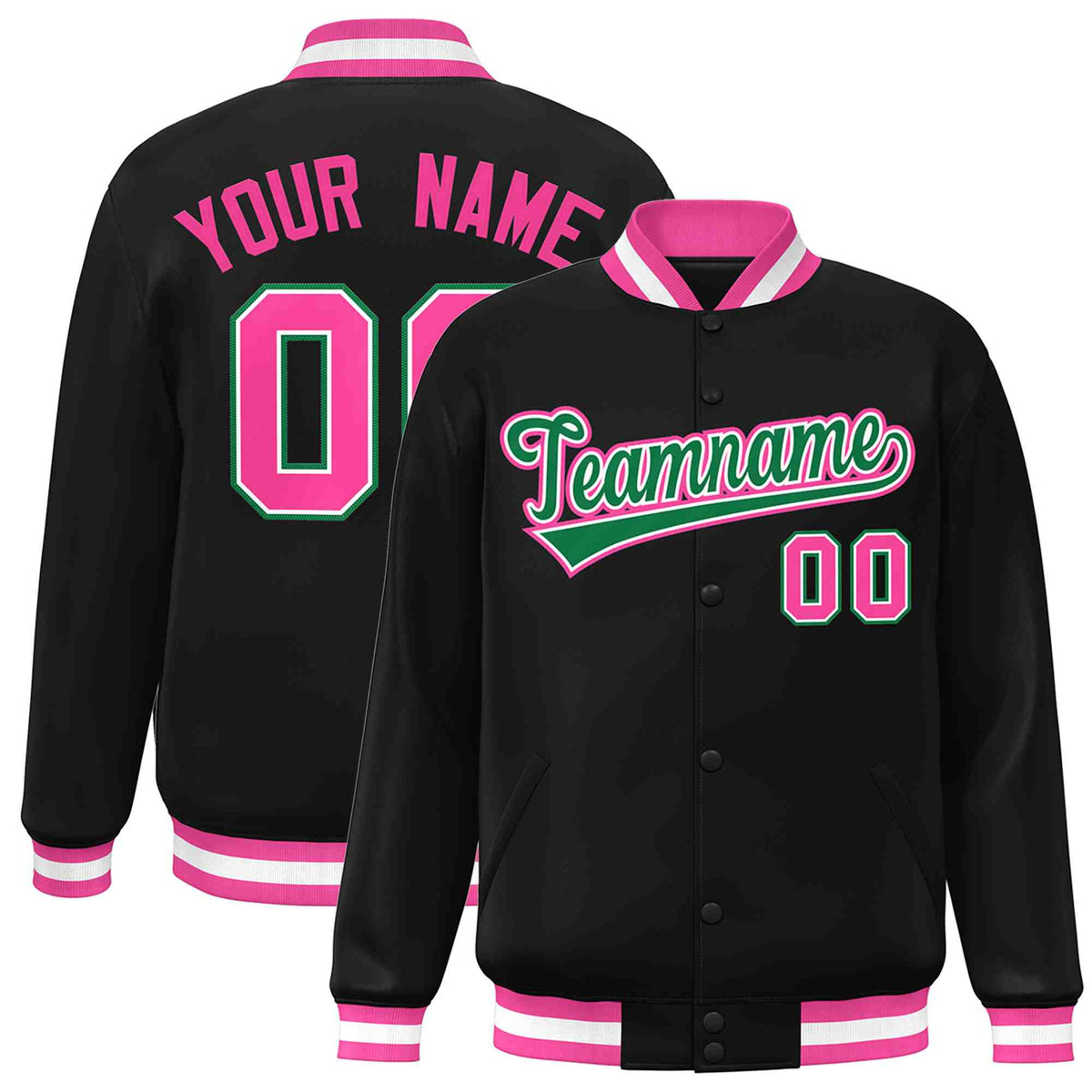 Custom Black Green-White Classic Style Varsity Full-Snap Letterman Jacket | KXKSHOP