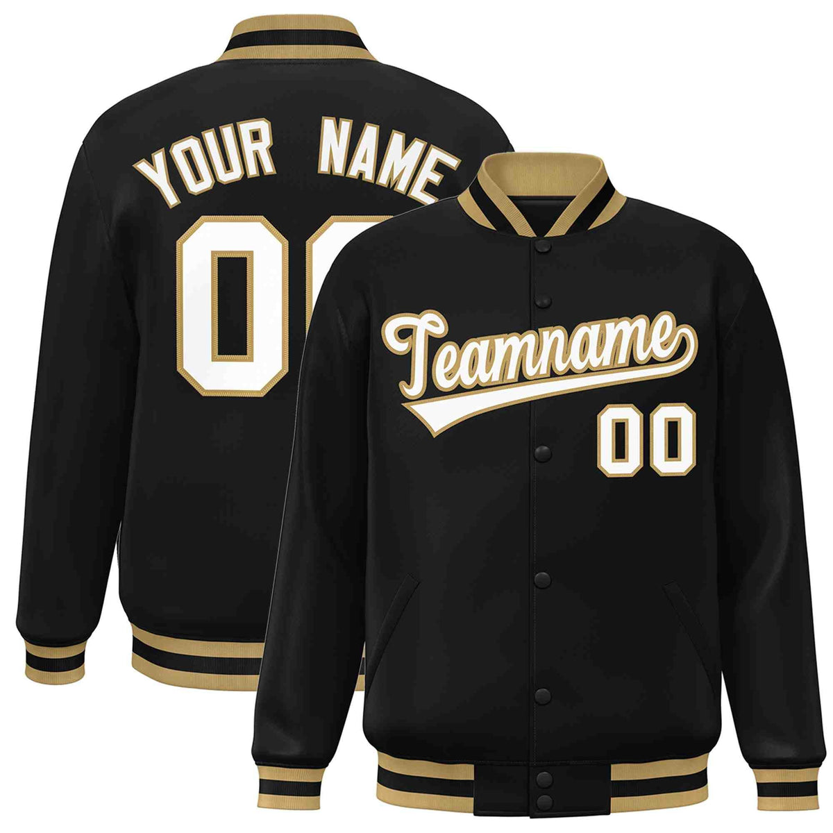 Custom Black White-Old Gold Classic Style Varsity Full-Snap Letterman Jacket | KXKSHOP