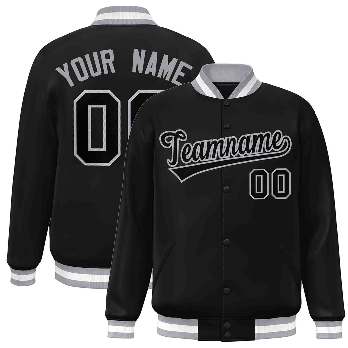 Custom Black Black-Gray Classic Style Varsity Full-Snap Letterman Jacket | KXKSHOP