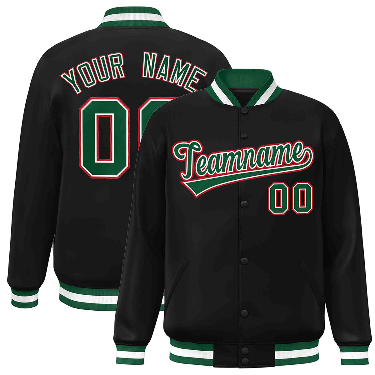 Custom Black Green-White Classic Style Varsity Full-Snap Letterman Jacket | KXKSHOP