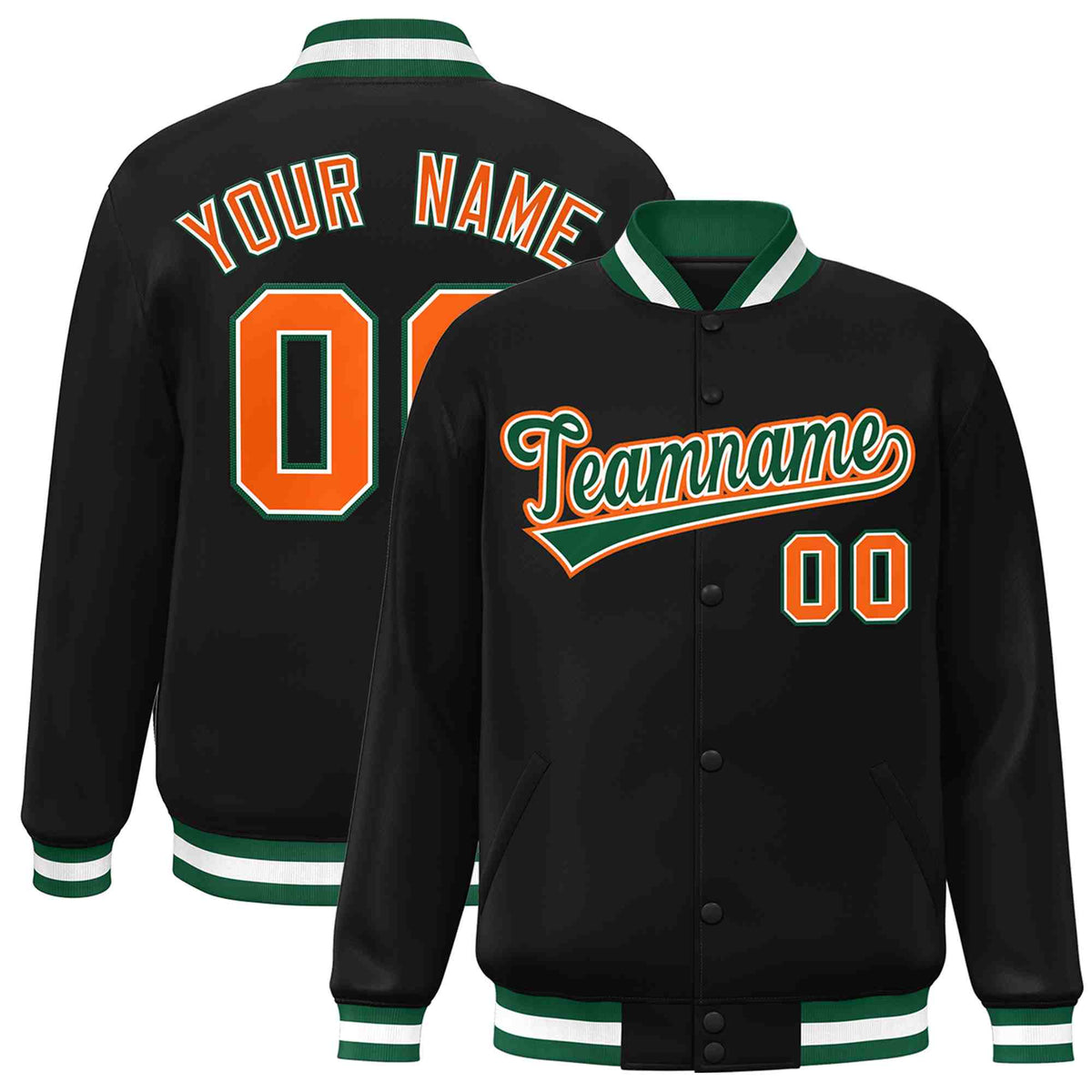Custom Black Green-White Classic Style Varsity Full-Snap Letterman Jacket | KXKSHOP