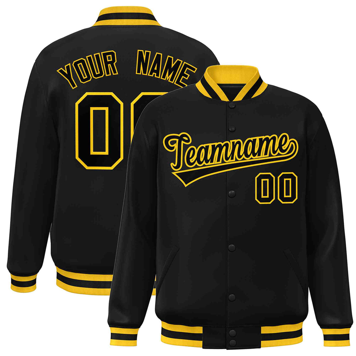 Custom Black Black-Gold Classic Style Varsity Full-Snap Letterman Jacket | KXKSHOP