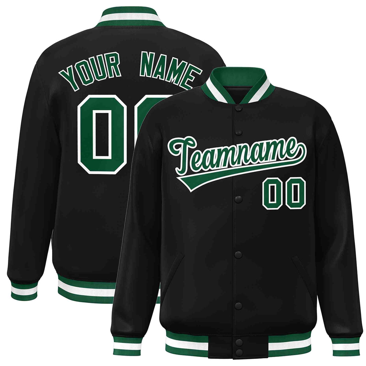 Custom Black Green-White Classic Style Varsity Full-Snap Letterman Jacket | KXKSHOP