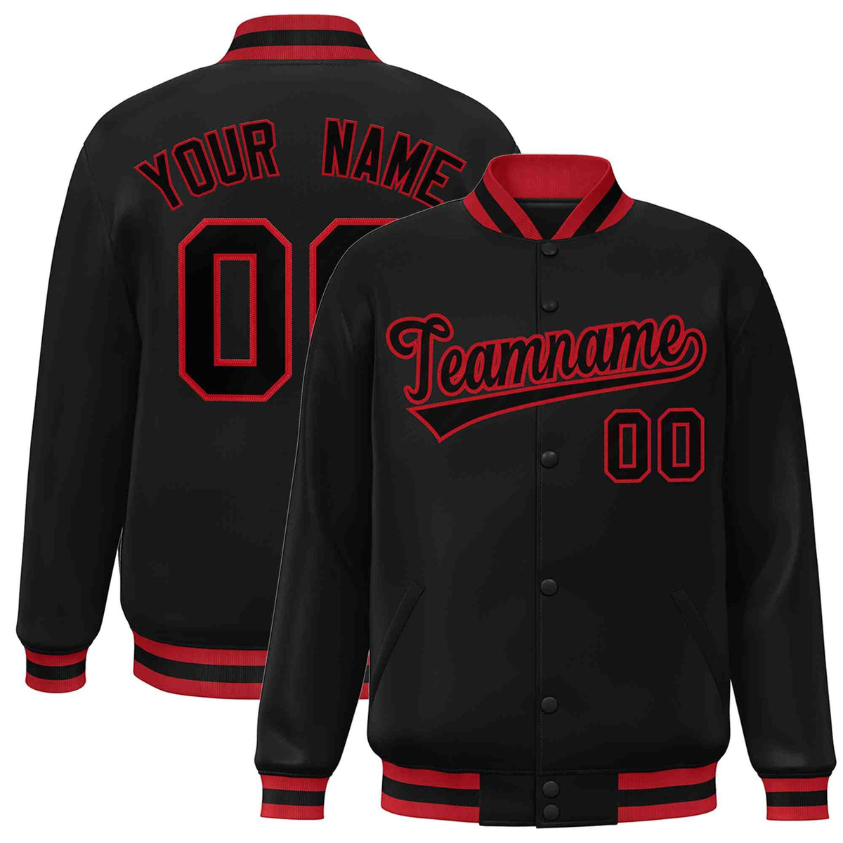 Custom Black Black-Red Classic Style Varsity Full-Snap Letterman Jacket | KXKSHOP