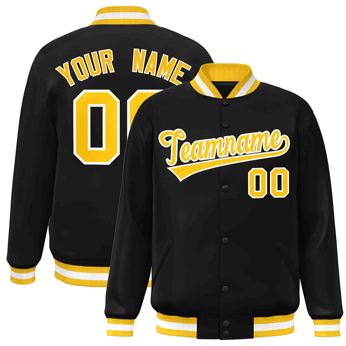 Custom Black Gold-White Classic Style Varsity Full-Snap Letterman Jacket | KXKSHOP
