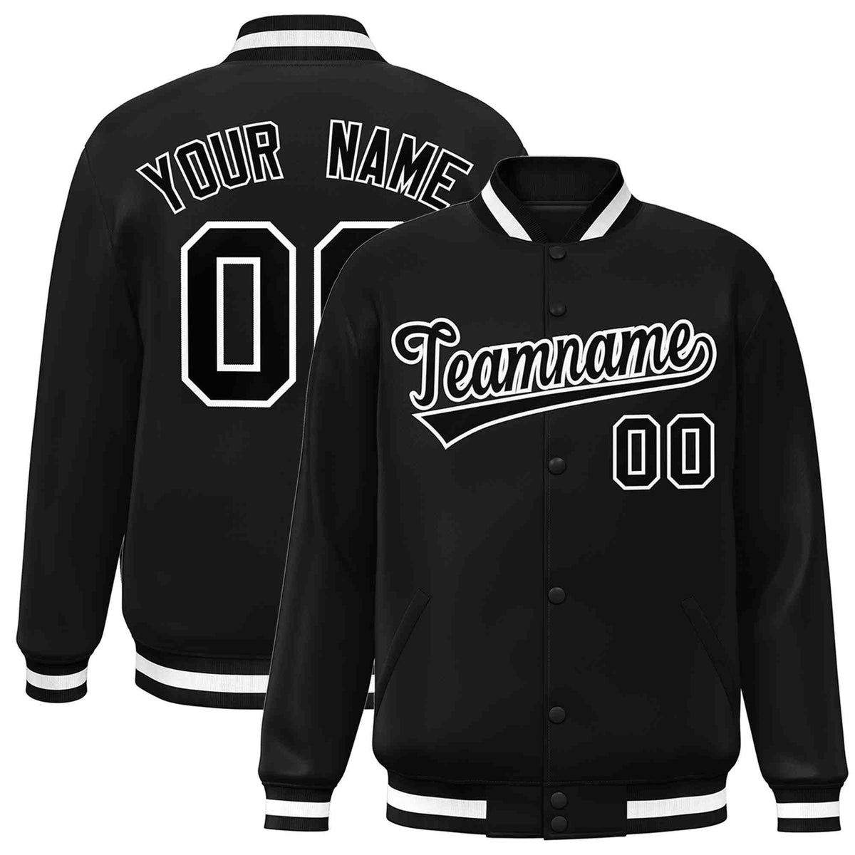 Custom Black Black-White Classic Style Varsity Full-Snap Letterman Jacket | KXKSHOP