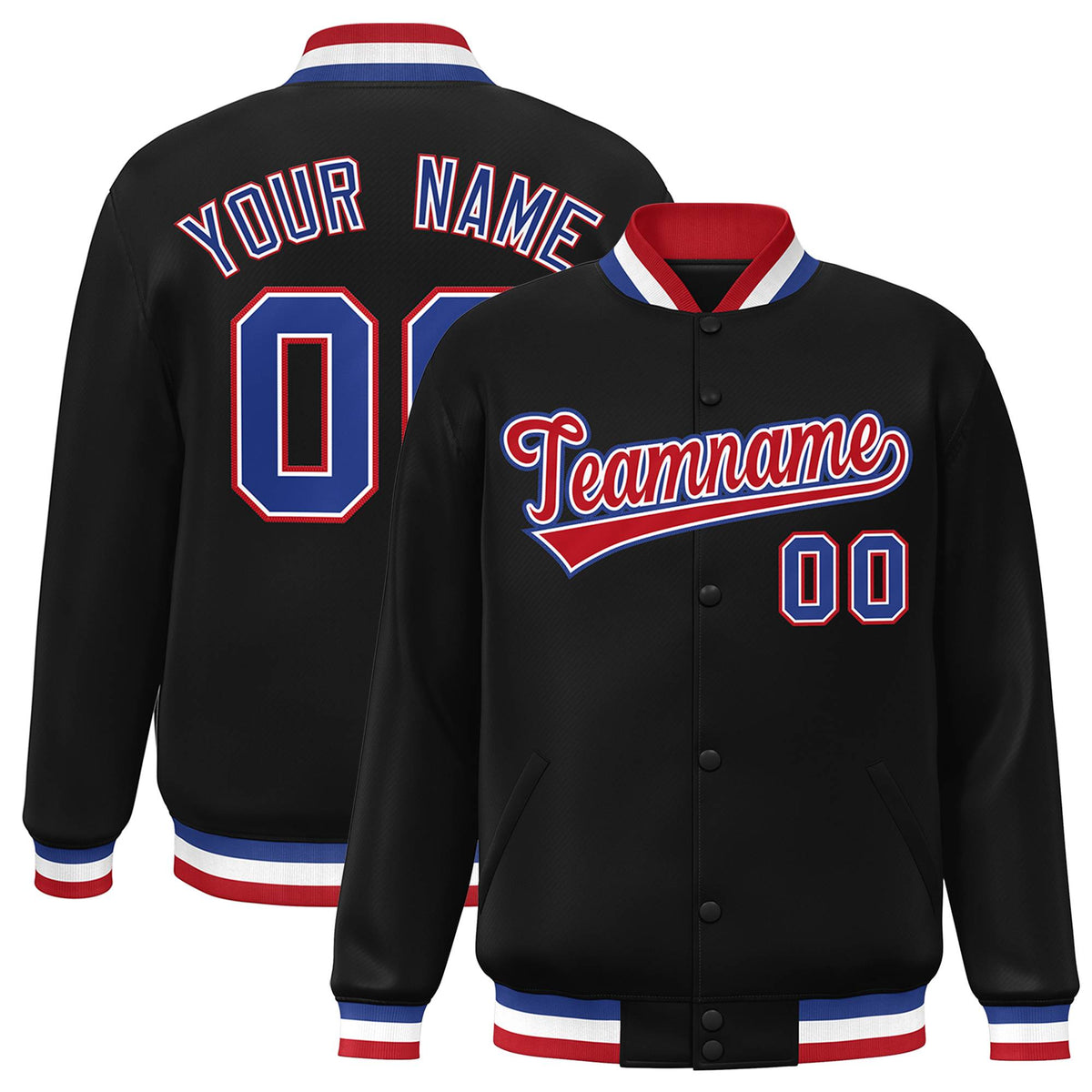 Custom Black Red-White Classic Style Varsity Full-Snap Letterman Jacket | KXKSHOP