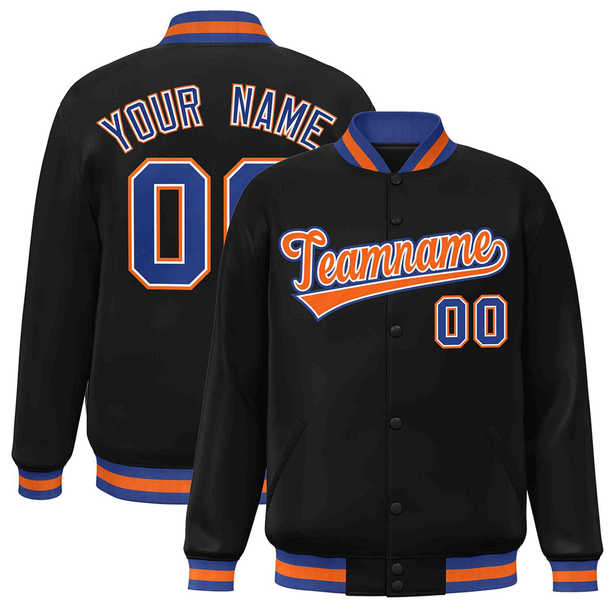 Custom Black Orange-White Classic Style Varsity Full-Snap Letterman Jacket | KXKSHOP
