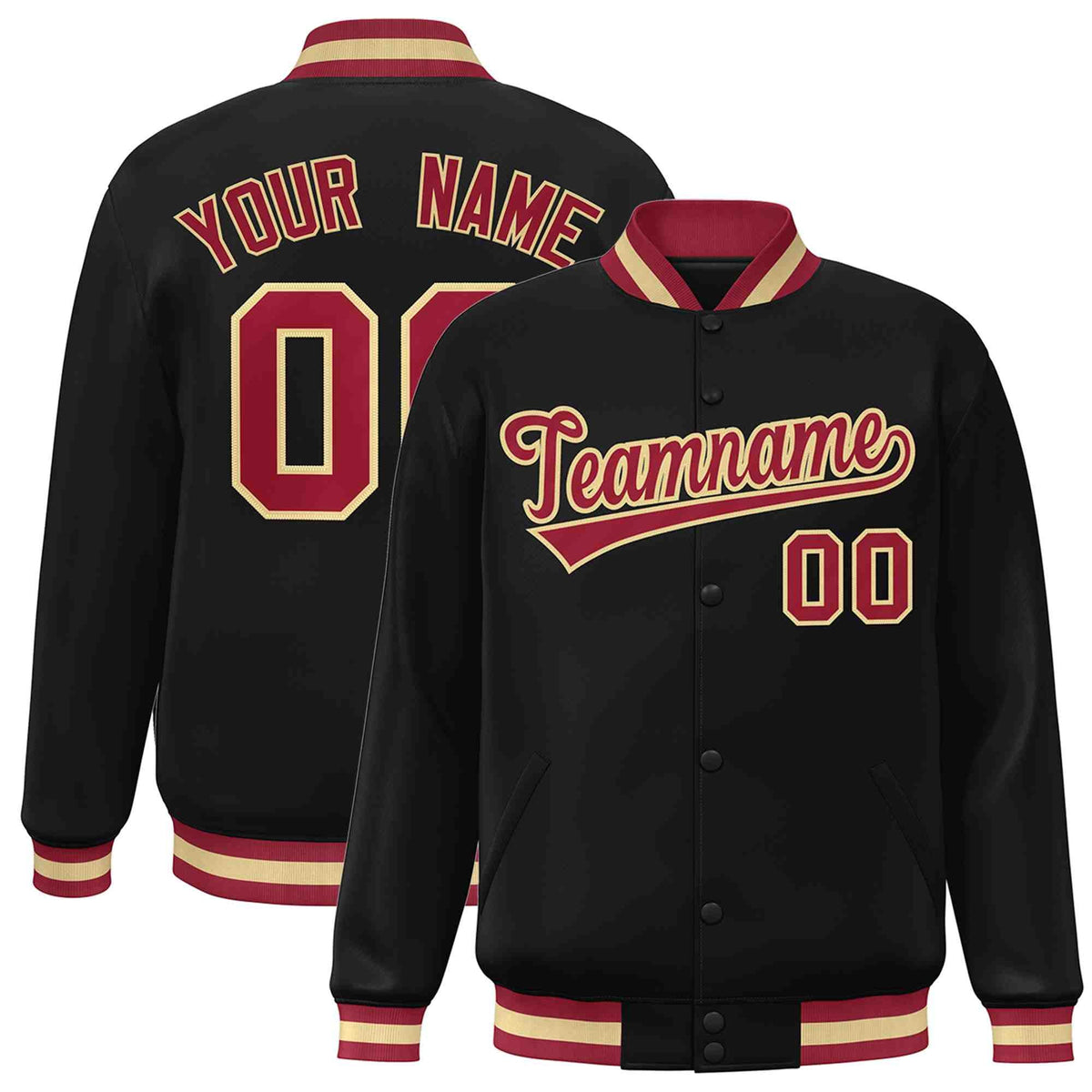 Custom Black Crimson-Khaki Classic Style Varsity Full-Snap Letterman Jacket | KXKSHOP