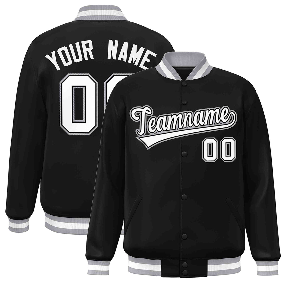 Custom Black White-Black Classic Style Varsity Full-Snap Letterman Jacket | KXKSHOP