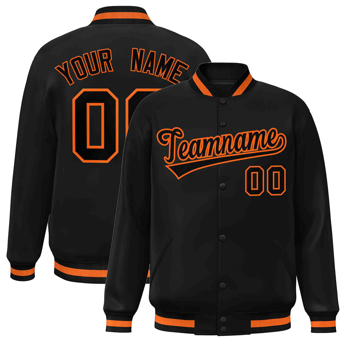 Custom Black Black-Orange Classic Style Varsity Full-Snap Letterman Jacket | KXKSHOP