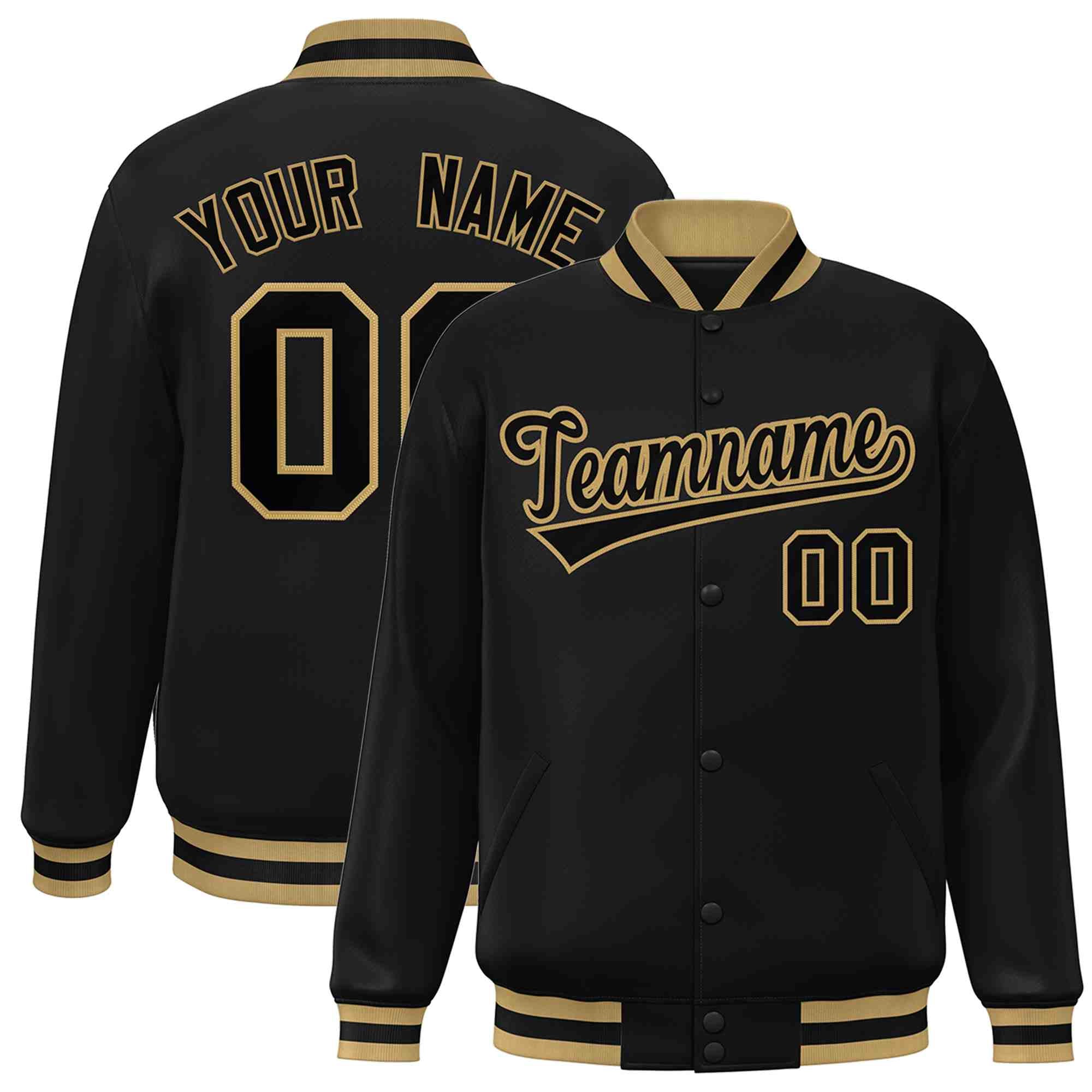 Custom Black Black-Old Gold Classic Style Varsity Full-Snap Letterman Jacket | KXKSHOP
