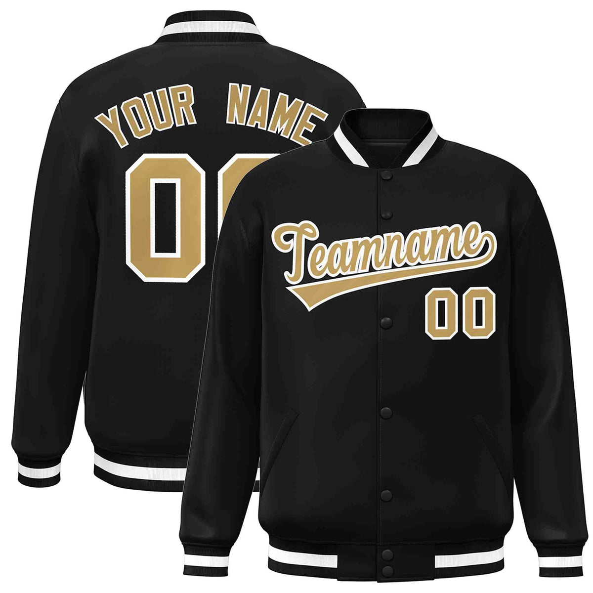 Custom Black Old Gold-White Classic Style Varsity Full-Snap Letterman Jacket | KXKSHOP