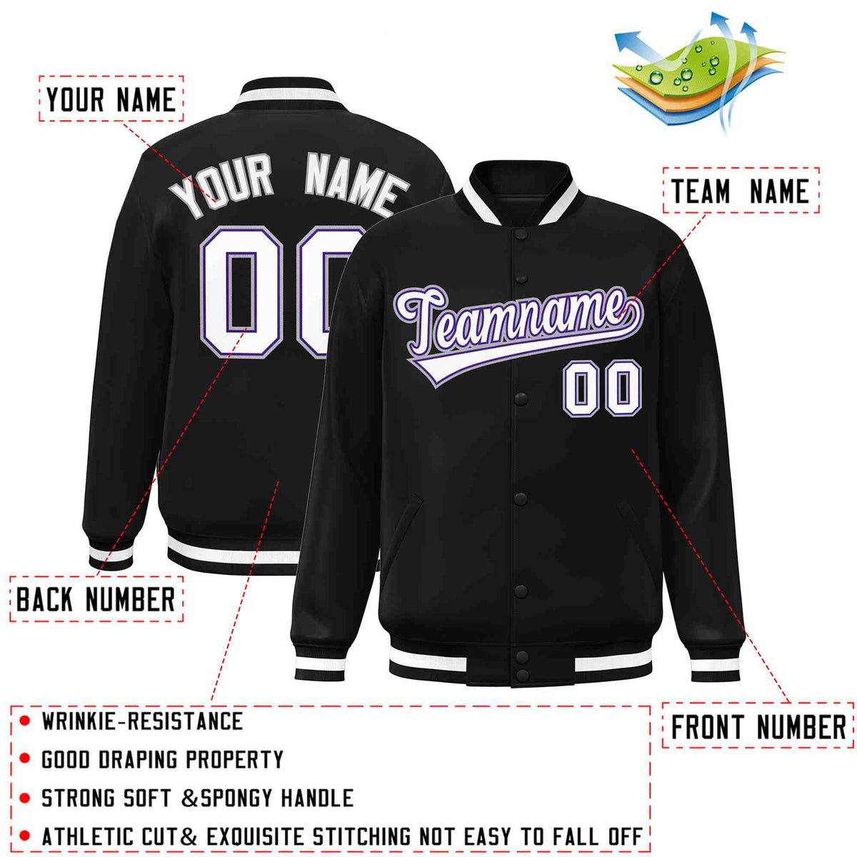 Custom White Black-Gray Classic Style Varsity Full-Snap Letterman Jacket | KXKSHOP
